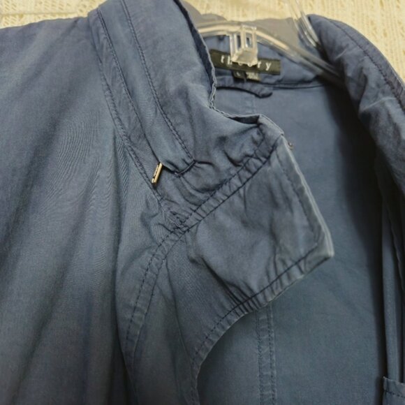 Theory Hooded Blue Utility Trench Coat Jacket Size Large - Picture 3 of 9